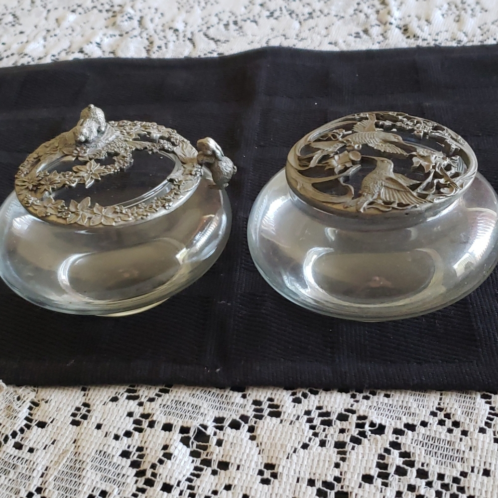 Rawcliffe 1989 Pewter Glass Bowls with Lids.